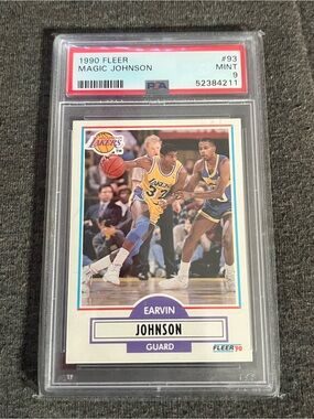 1990 Fleer Magic Johnson #93 Graded PSA 9 Card - Purple & Gold Lakers